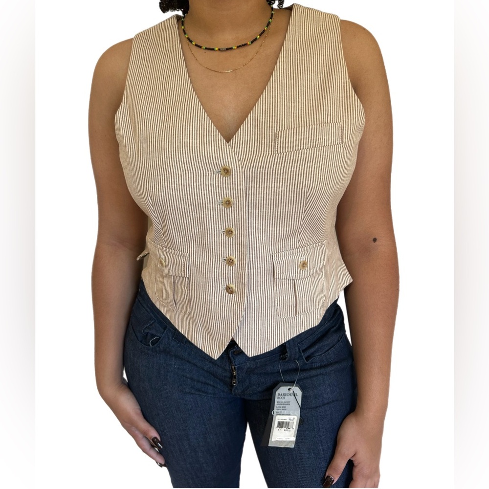 👠TALBOTS PIN STRIPE VEST… PETITES…Sz 10…NWT…